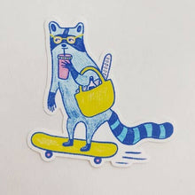Load image into Gallery viewer, Sticker - farmers market skater raccoon